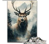 Puzzle per adulti, 1000 pezzi "Cervi tra montagne e fiumi", idea regalo per le feste, opera d'arte umoristica, opera d'arte dettagliata (dimensioni 50x75cm)