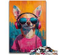 Puzzle per adulti 1000 pezzi Chihuahua che ascolta musica Difficile da completare ma divertente e umoristico Regalo di compleanno, regali, decorazione da parete 50x75cm