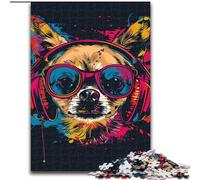 Puzzle per adulti 1000 pezzi Chihuahua DJ Neon in legno, attività divertente per la casa 50x75cm, coinvolgente attività di gioco per la famiglia