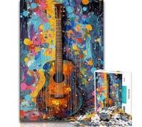 Puzzle per adulti 1000 pezzi chitarra dipinto a olio, gioco per famiglie antistress sfida difficile migliora l'amore tra coppie 38x26cm