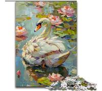 Puzzle per adulti 1000 pezzi Cigno bianco dipinto a olio, per gioco educativo sfida giocattolo migliora la memoria per età 14 (dimensioni 26x38cm)