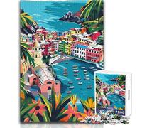 Puzzle per adulti 1000 pezzi Cinque Terre Italia Arte minimalista Divertimento in famiglia e serata di giochi Antistress Regali di Babbo Natale segreto Dimensioni 38x52cm