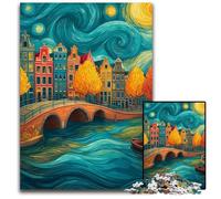 Puzzle per adulti, 1000 pezzi "Città sotto il cielo notturno", puzzle in cartone dal design intricato per adolescenti, decorazioni fai da te e divertimento che stimola la mente, 26x38cm