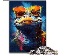 Puzzle per adulti 1000 pezzi coccodrillo colorato con occhiali in legno, perfetto per la casa o l'ufficio, regalo di Natale ideale 50x75cm per gioco interattivo in famiglia