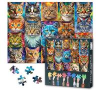 Puzzle per adulti, 1000 pezzi, collezione di gatti alla moda, puzzle, per adulti, impossibile, difficile, sfidante, gatti colorati con grandi occhi, puzzle come decorazione da parete, 50 cm x 70 cm