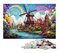 Puzzle per adulti 1000 pezzi colorati arcobaleno mulino a vento città puzzle per puzzle in legno giocattolo educativo antistress 1000 pezzi (75x50 cm)