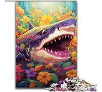 Puzzle per adulti 1000 pezzi colorati di squali in legno, Capodanno, regalo di Natale 50x75cm per gioco interattivo per famiglie