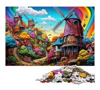 Puzzle per adulti 1000 pezzi colorato arcobaleno mulino a vento città puzzle ogni pezzo è unico gioco divertente per famiglie impegnativo 1000 pezzi (75x50 cm)