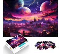 Puzzle per adulti 1000 pezzi colorato città del futuro compito di pensiero 26 x 38 cm con poster e quiz abbinati