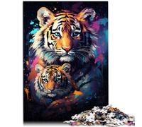 Puzzle per adulti 1000 pezzi colorato dolce puzzle attività tigre per tutta la famiglia, 26 x 38 cm, con poster e quiz abbinati