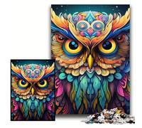 Puzzle per adulti 1000 pezzi colorato gufo arte puzzle in legno 50x75cm regalo perfetto per genitori, amanti, amici - età 14+