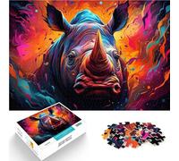 Puzzle per adulti, 1000 pezzi, colorato rinoceronte animale, giocattolo regalo 50 x 70 cm, per alleviare lo stress, sfida difficile per adolescenti dai 14 anni in su