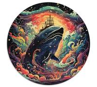 Puzzle per adulti 1000 pezzi, colorato, rotondo, a forma di balena blu, per serate di giochi in famiglia, decorazioni per la casa e regalo per allenare la mente (67,5x67,5cm)