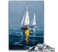 Puzzle per adulti 1000 pezzi con barca a vela dipinta a olio, gioco educativo, sfida giocattolo, ideale come regalo per tutta la famiglia, 26x38cm