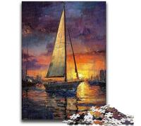 Puzzle per adulti 1000 pezzi con barca a vela, dipinto a olio, sfida di intelligenza cerebrale, giocattoli avvincenti, regalo divertente per età 14+ 26x38cm