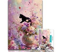 Puzzle per adulti 1000 pezzi con gatti e motivi floreali, giochi divertenti, ogni pezzo è unico - gioco stimolante e divertente per tutta la famiglia (dimensioni 38x26cm)