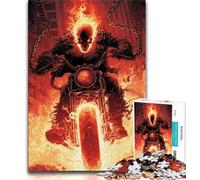 Puzzle per adulti 1000 pezzi con teschio fiammeggiante in sella a una motocicletta puzzle per adolescenti antistress per trascorrere il tempo libero giocattoli per la decorazione della casa 26x38cm
