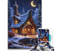 Puzzle per adulti, 1000 pezzi, cottage invernale stravagante sotto la luna crescente, bellissimo gioco di design, attività per famiglie, regalo per compleanni, 38x52cm (1000 pezzi).