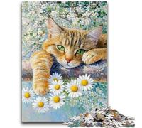 Puzzle per adulti 1000 pezzi Daisy e gatto difficili e stimolanti con poster abbinato e foglio di quiz per età 14 26x38cm
