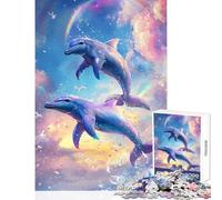 Puzzle per adulti 1000 pezzi Delfini che saltano Arcobaleno Giocattoli antistress Regalo di compleanno Gioco educativo Migliora l'amore tra coppie Dimensioni 38x26cm