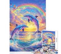 Puzzle per adulti 1000 pezzi Delfini che saltano Arcobaleno Tramonto Giocattolo Decorazione da parete Regali per donne Uomini Gioco pratico Migliora l'amore tra coppie Dimensioni 38x26cm