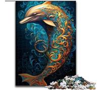 Puzzle per adulti 1000 pezzi Delfini colorati in legno, regalo divertente e attività per la casa 50x75cm Festa di compleanno per uomini e donne