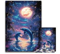 Puzzle per adulti 1000 pezzi "Delfini sotto la luna", puzzle in legno, sfida educativa, ideale come regalo per tutta la famiglia dai 14 anni in su, 50x75cm