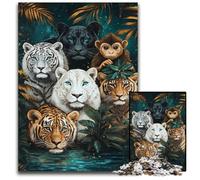 Puzzle per adulti, 1000 pezzi di animali della giungla in legno, regali di decorazione per la casa, giocattolo stimolante per la famiglia, perfetto per le serate di gioco, 50x75cm