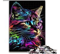 Puzzle per adulti, 1000 pezzi di cartone raffigurante un gatto in stile pop art con volto di animale, dimensioni 26x38cm, gioco interattivo per famiglie, regalo creativo con opere d'arte colorate.