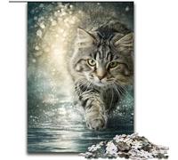 Puzzle per adulti 1000 pezzi di gatto Maine Coon che corre, impegnativo e difficile, con pezzi completamente interconnessi e di forma casuale (dimensioni 26x38cm)