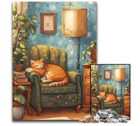 Puzzle per adulti, 1000 pezzi di puzzle in cartone raffigurante un gatto addormentato, decorazione colorata per la casa e gioco interattivo per famiglie, 26X38cm