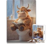 Puzzle per adulti 1000 pezzi di toro imbottito che legge sul water, ideale per momenti di relax e tranquillità, taglio uniforme e pulito, giocattolo per il tempo libero, dimensioni 50x75cm