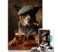Puzzle per adulti 1000 pezzi difficili, cane da bestiame che fuma, sfida difficile antistress con poster abbinato e foglio di quiz 50x75cm
