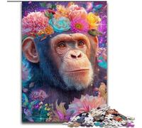 Puzzle per adulti 1000 pezzi difficili Fiori Scimpanzé, per 14+ gioco impegnativo come regalo per tutta la famiglia e gli amici (dimensioni 26x38cm)