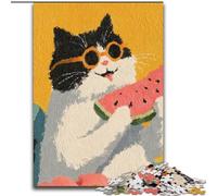 Puzzle per adulti 1000 pezzi difficili Gatto che mangia anguria, gioco di giocattoli Ogni pezzo è unico - Gioco divertente e stimolante per famiglie dai 14 anni (dimensioni 26x38cm)