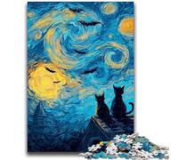 Puzzle per adulti 1000 pezzi difficili Gatto nero nel cielo notturno Puzzle per adolescenti, giochi educativi Decorazione murale Regali unici per compleanno e Natale (75x50cm)