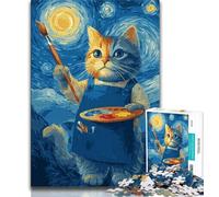 Puzzle per adulti 1000 pezzi difficili Gatto pittore, giocattoli educativi per l'apprendimento Giochi per famiglie Gioco educativo per compleanno, Natale 38X26CM
