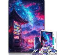 Puzzle per adulti 1000 pezzi difficili Gatto sotto il monte Fuji puzzle antistress sfida difficile adatto per la decorazione della scrivania 26x38cm