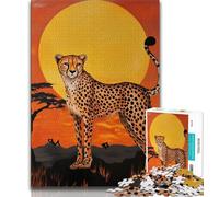 Puzzle per adulti 1000 pezzi difficili Ghepardo Tramonto, antistress Sfida difficile Ogni pezzo è unico - Gioco divertente e stimolante per famiglie 38x26cm