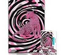 Puzzle per adulti 1000 pezzi difficili leopardo rosa psichedelico, gioco stimolante e gioco per famiglie con poster abbinato e foglio di quiz 50x75cm