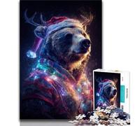 Puzzle per adulti 1000 pezzi difficili Orso bruno di Natale, sfida difficile antistress con poster abbinato e foglio di quiz 50x75cm