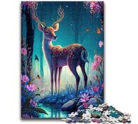 Puzzle per adulti 1000 pezzi difficili, simpatici cervi e fiori, antistress, sfida difficile, regalo per tutta la famiglia, 26x38cm