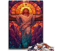 Puzzle per adulti 1000 pezzi difficili Vetrate colorate Gesù Giocattoli Giochi educativi Antistress Interazione genitore-figlio per età 14+ 26x38cm