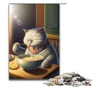Puzzle per adulti 1000 pezzi divertente gatto che mangia ramen puzzle in legno giocattoli educativi di apprendimento giochi per famiglie 75x50 cm