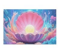 Puzzle per adulti, 1000 pezzi, divertente, sciocco, unico, idea regalo, animale, fiore, arte, conchiglia, perla magica, blu mare, 75 x 50 cm
