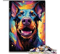 Puzzle per adulti 1000 pezzi Doberman Pinscher colorato psichedelico in legno, gioco interattivo per famiglie, adatto per età 14+ 50x75cm per gioco interattivo per famiglie