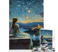 Puzzle per adulti 1000 pezzi Donna che osserva la notte stellata Giocattoli antistress Opera d'arte Regalo Giochi divertenti con pezzi completamente interconnessi di forma casuale Dimensioni 38x26cm