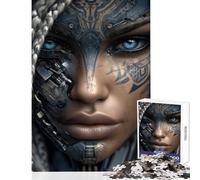 Puzzle per adulti 1000 pezzi Donna cibernetica con trecce e segni Decorazione per la casa Giocattoli Opera d'arte Regalo Gioco impossibile Ogni pezzo è unico - Dimensioni 38x26cm