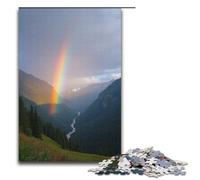 Puzzle per adulti 1000 pezzi Doppio arcobaleno nella valle dopo la pioggia Puzzle in legno 1000 pezzi (38x26 cm)