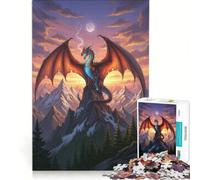 Puzzle per adulti 1000 pezzi Drago sulla cima di una montagna al tramonto, gioco per famiglie, decorazione per la casa, con pezzi completamente ad incastro di forma casuale 38x52cm